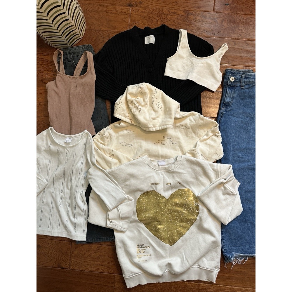 ZARA Girls 10 11 12 Clothing Lot Bundle 8 Pcs Cardigan Wide Leg Jeans Hoodie